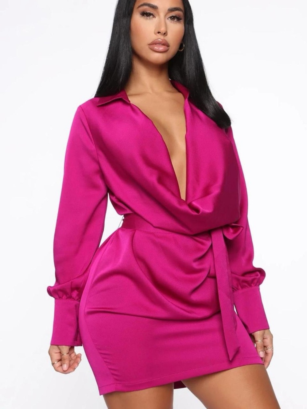 Fashion Nova Fuchsia Wrap Mini Dress